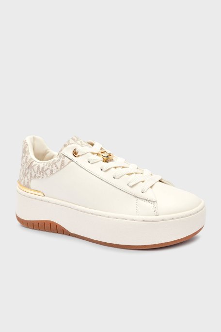 Michael Kors Logolu Deri Sneaker 43F5DTFS6L150 Kadın Ayakkabı 43F5DTFS6L 150 EKRU - Michael Kors