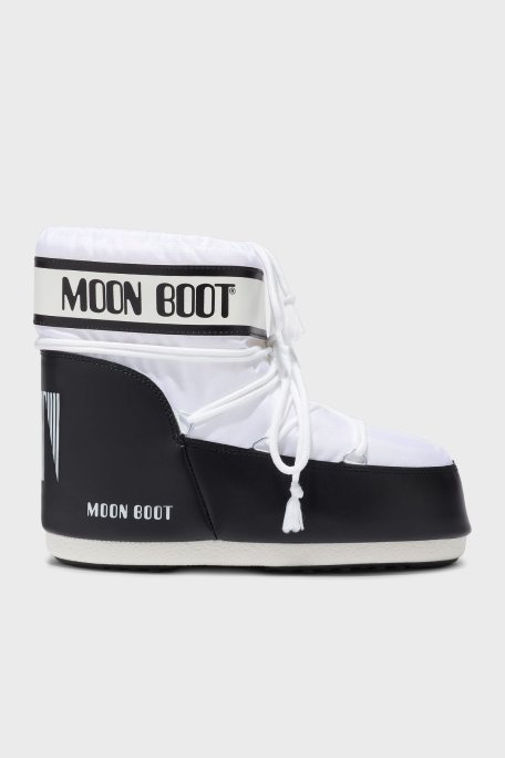 Moon Boot Logolu Bağcıklı Su İtici Kadın Kar Botu 80D1409340 A001 BEYAZ-SİYAH - Moon Boot