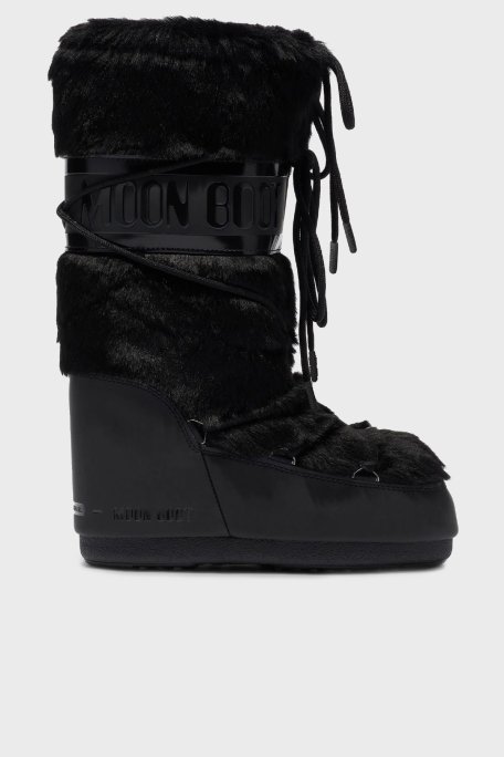 Moon Boot Logolu Bağcıklı Su İtici Yumuşak Tüylü Bayan Kar Botu 80D1408900 N001 SİYAH - Moon Boot