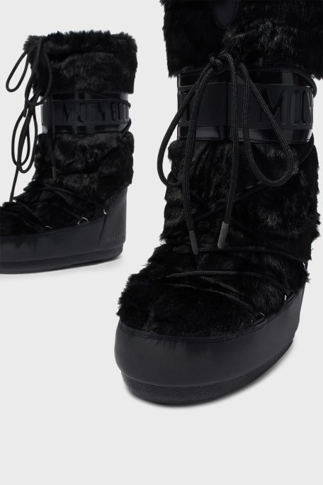 Moon Boot Logolu Bağcıklı Su İtici Yumuşak Tüylü Bayan Kar Botu 80D1408900 N001 SİYAH - Moon Boot (1)