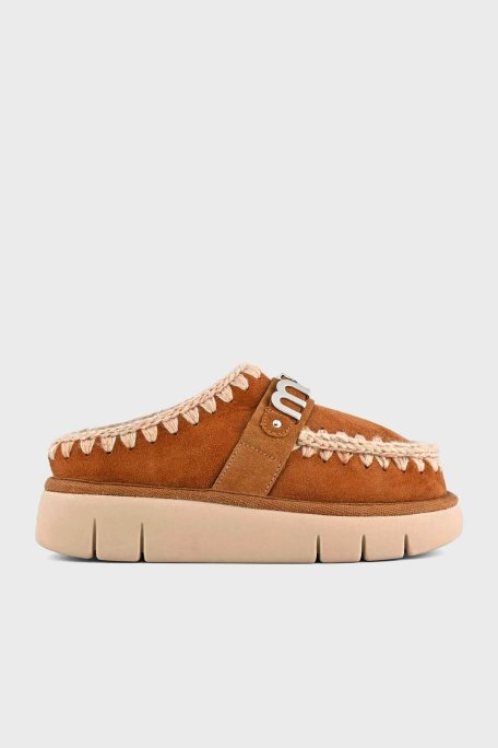 Mou Logolu Hakiki Deri Yumuşak Tüylü Dikiş Detaylı Kalın Tabanlı Eskimo Bayan Terlik MU.FW531001A COG TABA - Mou