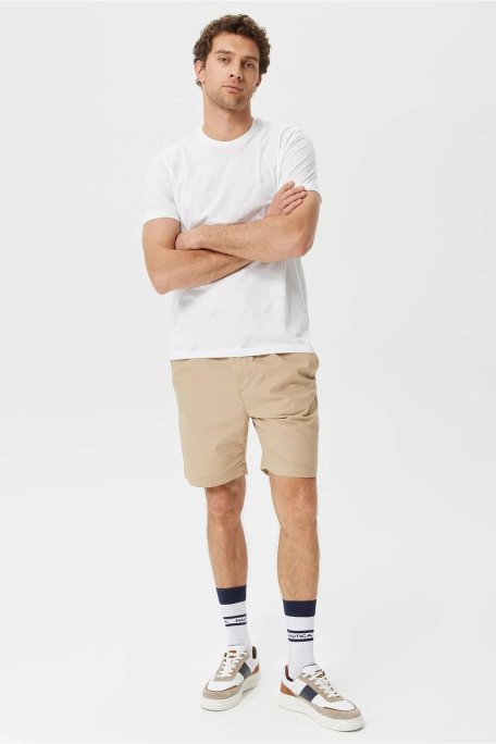 Nautica % 100 Pamuk Logo Baskı Desenli Bisiklet Yaka Standart Fit Erkek T Shirt V35486T 1BW BEYAZ - Nautica