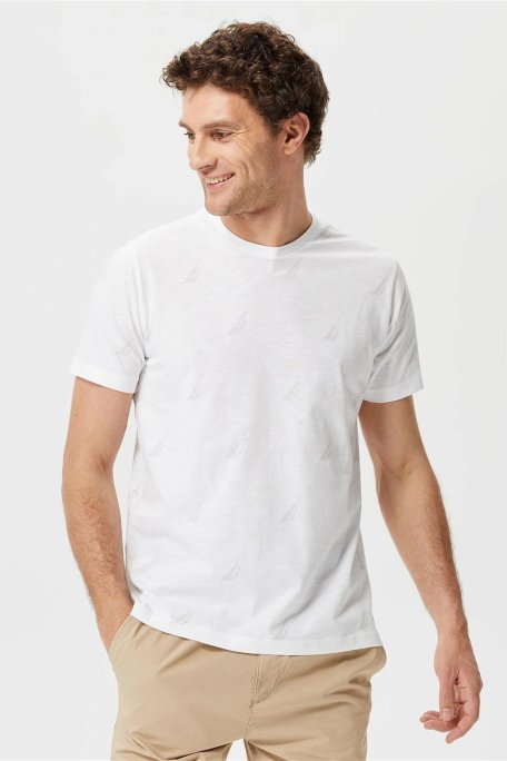 Nautica % 100 Pamuk Logo Baskı Desenli Bisiklet Yaka Standart Fit Erkek T Shirt V35486T 1BW BEYAZ - Nautica (1)