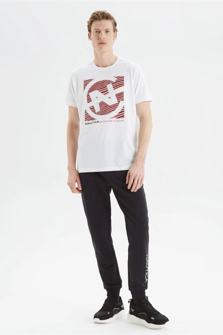 Nautica % 100 Pamuk Logo Baskılı Bisiklet Yaka Standart Fit Erkek T Shirt V35409T 1BW BEYAZ - Nautica (1)