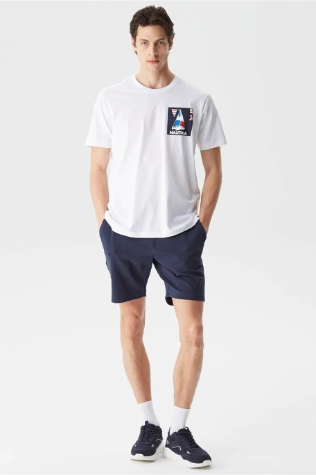 Nautica % 100 Pamuk Logo Baskılı Bisiklet Yaka Standart Fit Erkek T Shirt V35434T 1BW BEYAZ - Nautica (1)