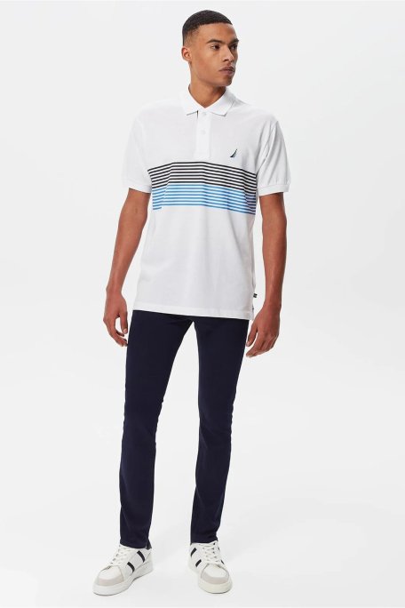 Nautica % 100 Pamuk Logo Detaylı Çizgi Desenli Classic Fit Erkek Polo T Shirt K35506T 1BW BEYAZ - Nautica (1)