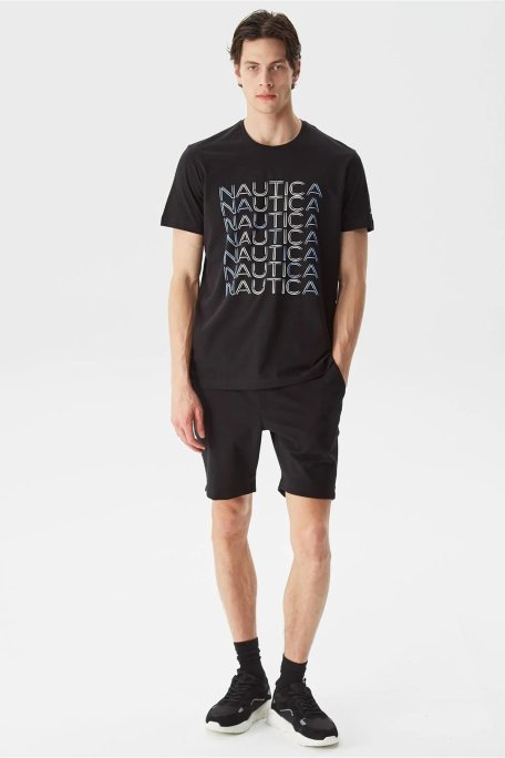 Nautica % 100 Pamuk Marka Baskılı Bisiklet Yaka Standart Fit Erkek T Shirt V35528T 0TB SİYAH - Nautica (1)