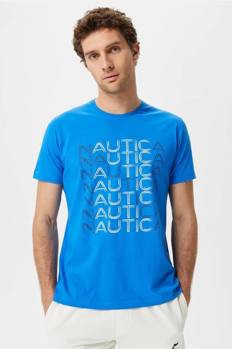 Nautica % 100 Pamuk Marka Baskılı Bisiklet Yaka Standart Fit Erkek T Shirt V35528T 4SJ SAKS - Nautica