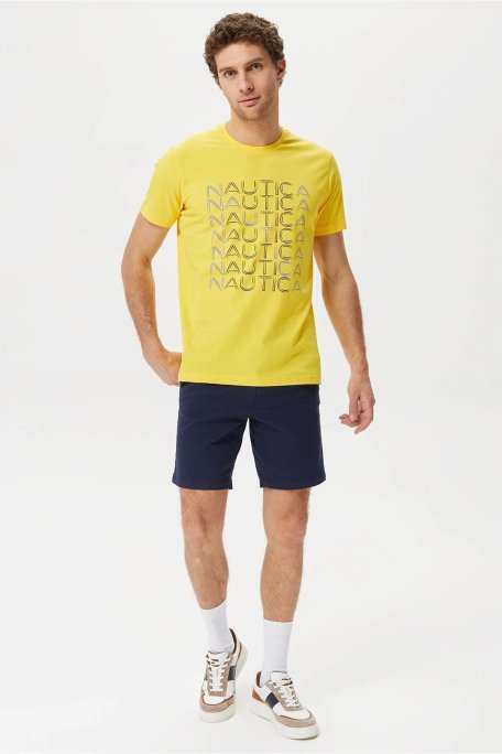 Nautica % 100 Pamuk Marka Baskılı Bisiklet Yaka Standart Fit Erkek T Shirt V35528T 70E SARI - Nautica (1)