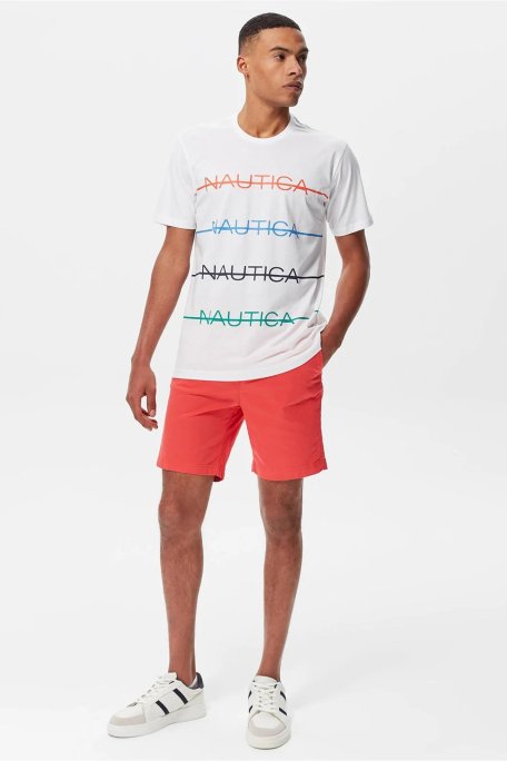 Nautica % 100 Pamuk Marka Baskılı Bisiklet Yaka Standart Fit Erkek T Shirt V35530T 1BW BEYAZ - Nautica (1)