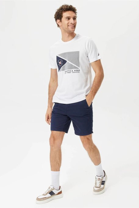 Nautica % 100 Pamuk Marka Baskılı Bisiklet Yaka Standart Fit Erkek T Shirt V35902T 1BW BEYAZ - Nautica (1)