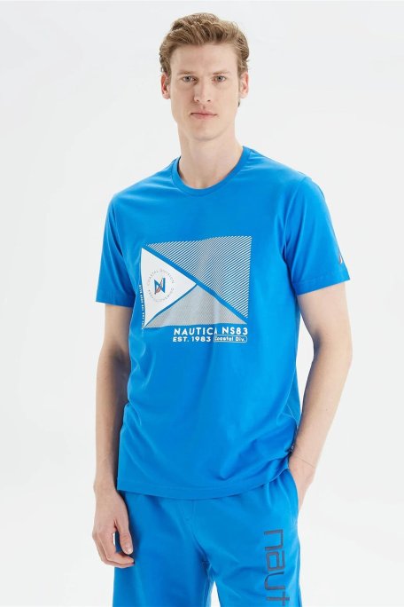 Nautica % 100 Pamuk Marka Baskılı Bisiklet Yaka Standart Fit Erkek T Shirt V35902T 4SJ SAKS - Nautica