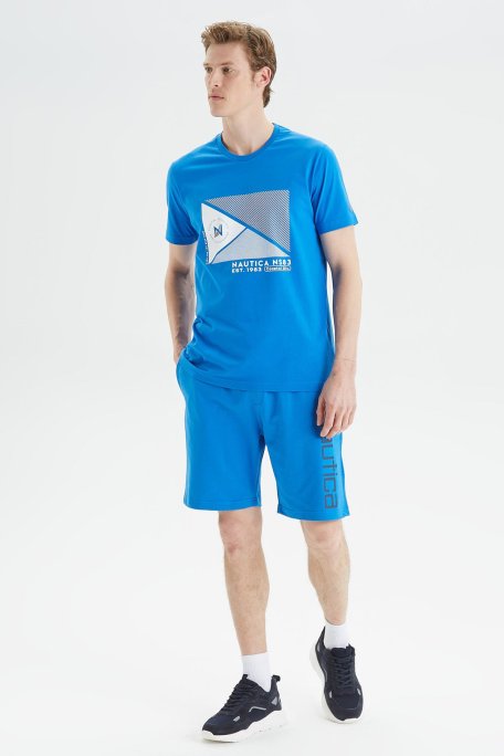 Nautica % 100 Pamuk Marka Baskılı Bisiklet Yaka Standart Fit Erkek T Shirt V35902T 4SJ SAKS - Nautica (1)