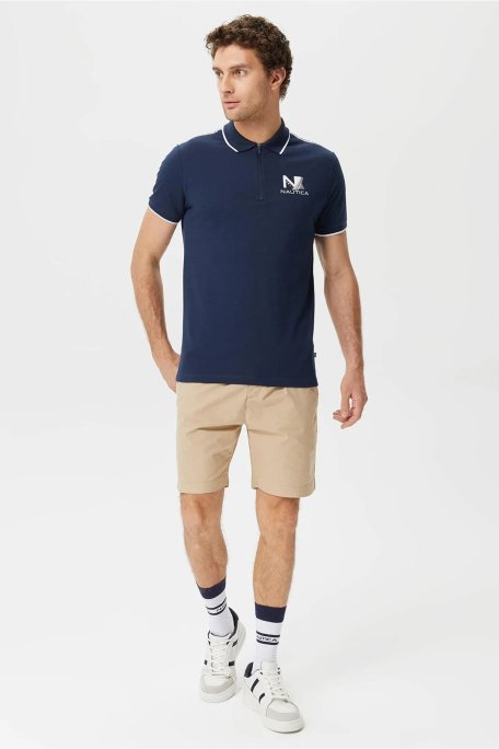 Nautica Pamuklu Logo Baskılı Çizgi Detaylı Slim Fit Erkek Polo T Shirt K35427T 4NV LACİVERT - Nautica (1)