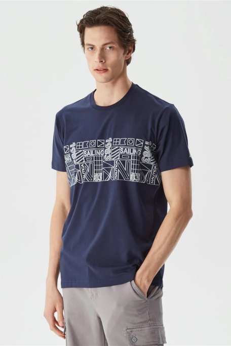 Nautica Pamuklu Tasarım Baskılı Bisiklet Yaka Standart Fit Erkek T Shirt V35541T 4NV LACİVERT - Nautica