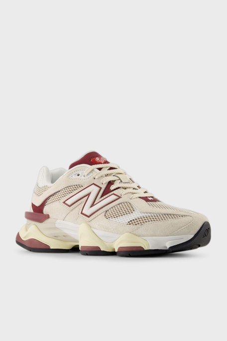 New Balance Logolu Hakiki Deri Süet Detaylı Sneaker Bayan Ayakkabı U9060PSD Ekru-Bordo - New Balance (1)
