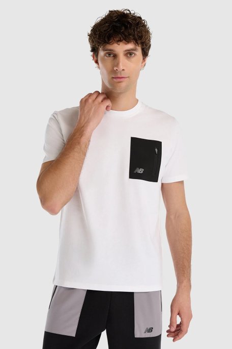 New Balance NB Lifestyle % 100 Pamuk Comfort Fit Cep Detaylı Erkek T Shirt MNT1516WT BEYAZ - New Balance