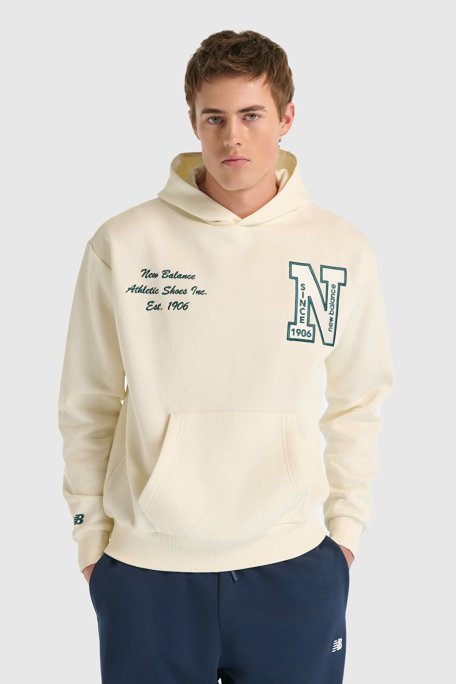 New Balance NB Lifestyle Pamuklu Oversize Logolu Kapüşonlu Unisex Sweat 0UNH3534SST BEJ - New Balance