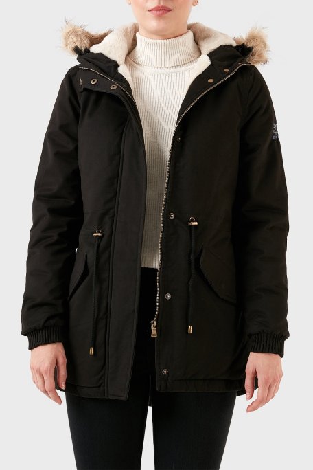 Norway Geographical Isı Yalıtımlı Peluş Astarlı Çıkarılabilir Suni Tüylü Kapüşonlu Bayan Parka AMPURIA SİYAH - Norway Geographical (1)