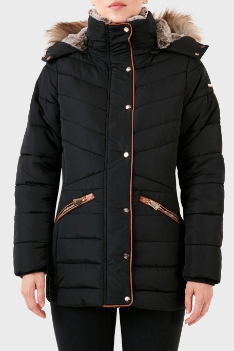 Norway Geographical Isı Yalıtımlı Suni Tüylü Çıkarılabilir Kapüşonlu Bayan Parka AJUJU SİYAH - Norway Geographical