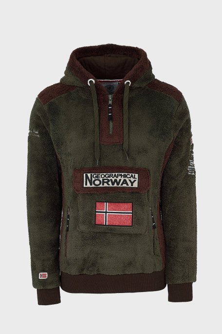 Norway Geographical Kapüşonlu Yarım Fermuarlı Outdoor Polar Erkek Sweat GYMCLASSSHERCO HAKİ - Norway Geographical