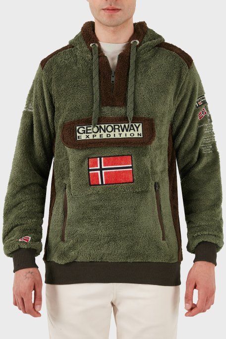 Norway Geographical Kapüşonlu Yarım Fermuarlı Outdoor Polar Erkek Sweat GYMCLASSSHERCO HAKİ - Norway Geographical