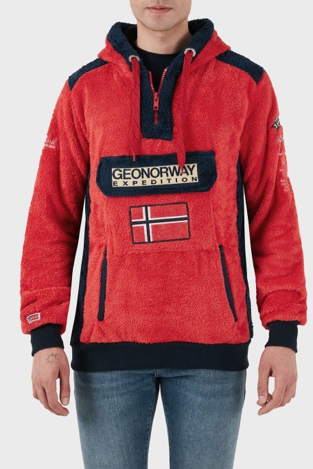 Norway Geographical Kapüşonlu Yarım Fermuarlı Outdoor Polar Erkek Sweat GYMCLASSSHERCO KIRMIZI - Norway Geographical