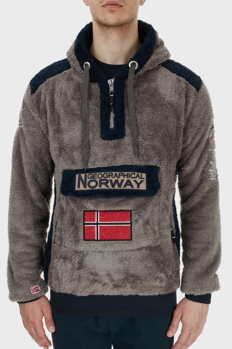 Norway Geographical Kapüşonlu Yarım Fermuarlı Outdoor Polar Erkek Sweat GYMCLASSSHERCO KOYU GRİ - Norway Geographical