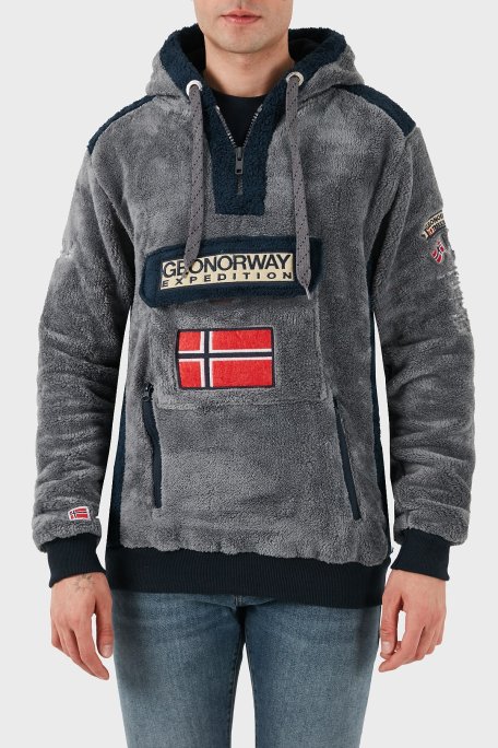Norway Geographical Kapüşonlu Yarım Fermuarlı Outdoor Polar Erkek Sweat GYMCLASSSHERCO KOYU GRİ - Norway Geographical