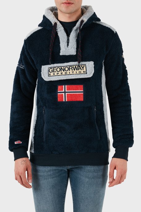 Norway Geographical Kapüşonlu Yarım Fermuarlı Outdoor Polar Erkek Sweat GYMCLASSSHERCO LACİVERT - Norway Geographical