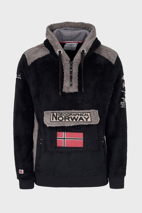 Norway Geographical Kapüşonlu Yarım Fermuarlı Outdoor Polar Erkek Sweat GYMCLASSSHERCO SİYAH - Norway Geographical