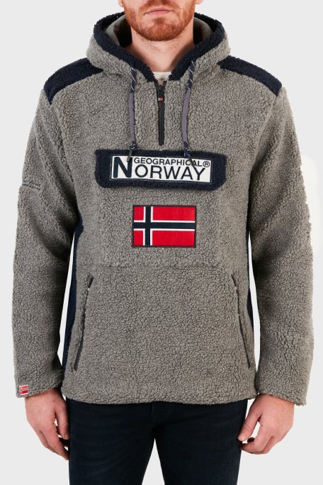 Norway Geographical Kapüşonlu Yarım Fermuarlı Outdoor Polar Erkek Sweat GYMCLASSSHERPA KOYU GRİ - Norway Geographical