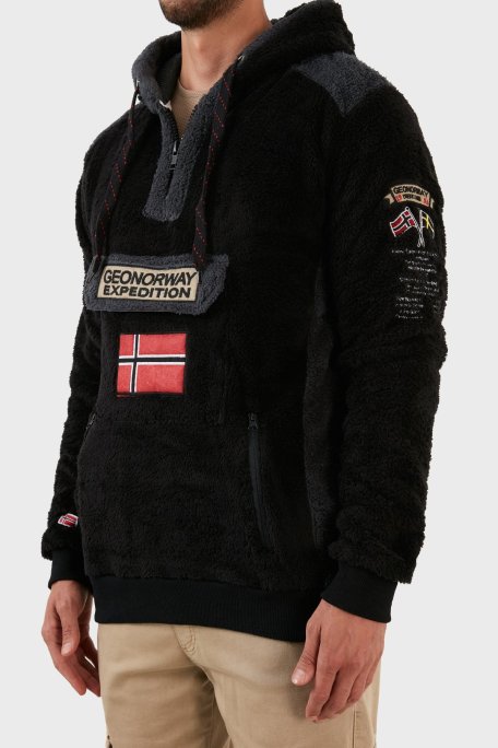 Norway Geographical Pamuklu Yumuşak Dokulu Soğuğa Dayanıklı Kapüşonlu Erkek Polar GYMCLASS SHERCOE SİYAH - Norway Geographical (1)