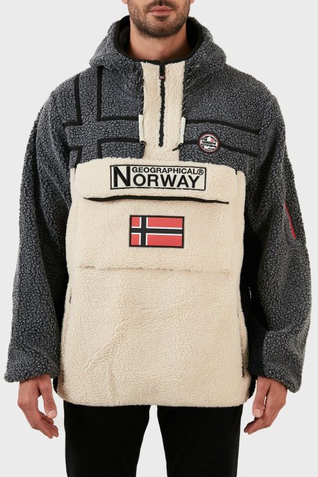 Norway Geographical Yumuşak Dokulu Soğuğa Dayanıklı Kapüşonlu Erkek Polar RIAKOLO EKRU - Norway Geographical