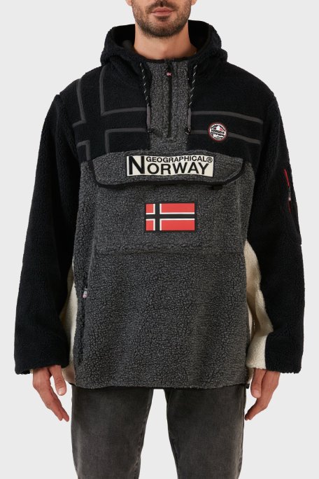 Norway Geographical Yumuşak Dokulu Soğuğa Dayanıklı Kapüşonlu Erkek Polar RIAKOLO KOYU GRİ - Norway Geographical