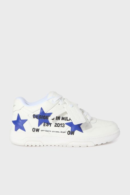 Off-White Yıldız Baskılı Deri Sneaker Erkek Ayakkabı OMIA189S25LEA00D 0145 BEYAZ-MAVİ - Off White