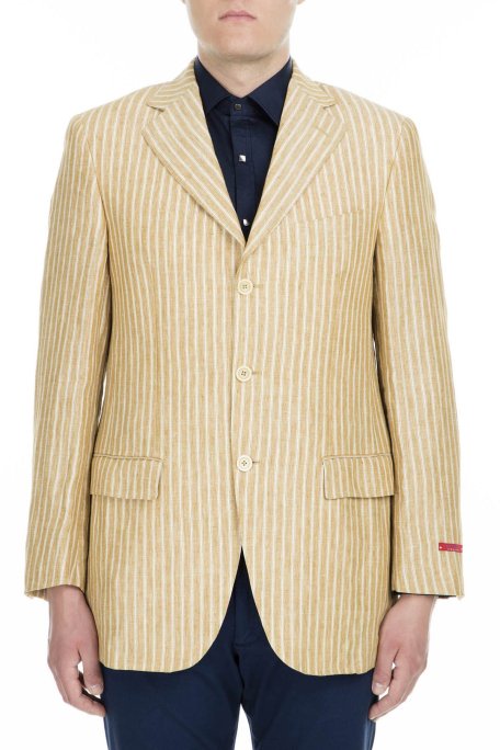 Pal Zileri Çizgili Regular Fit Düğmeli Çift Yırtmaçlı Erkek Ceket ZOX64121155 BEJ - Pal Zileri