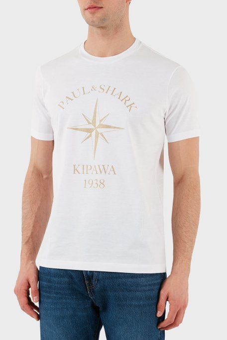 Paul & Shark % 100 Pamuk Regular Fit Bisiklet Yaka Logo Baskılı Erkek T Shirt 24411133 010 BEYAZ - Paul & Shark