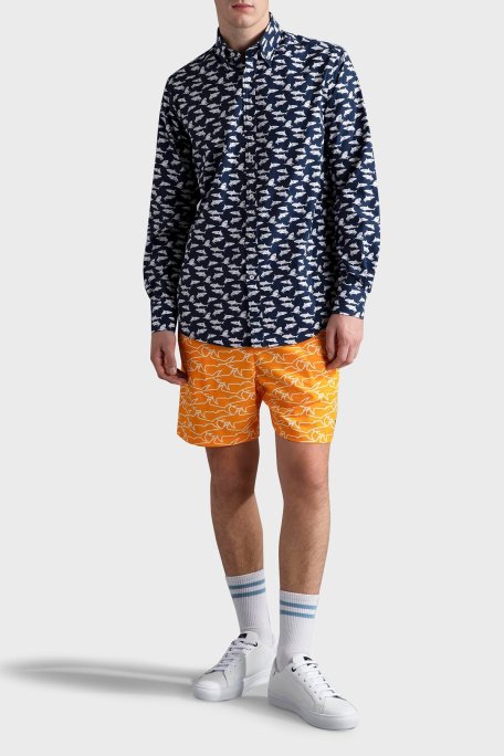 Paul & Shark % 100 Pamuk Regular Fit Logo Desenli Erkek Gömlek 24413017 L10 LACİVERT - Paul & Shark (1)