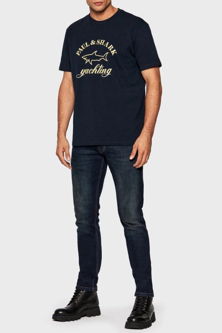 Paul & Shark Baskılı Bisiklet Yaka % 100 Pamuk Regular Fit Erkek T Shirt 11311628 130 KOYU LACIVERT - Paul & Shark (1)