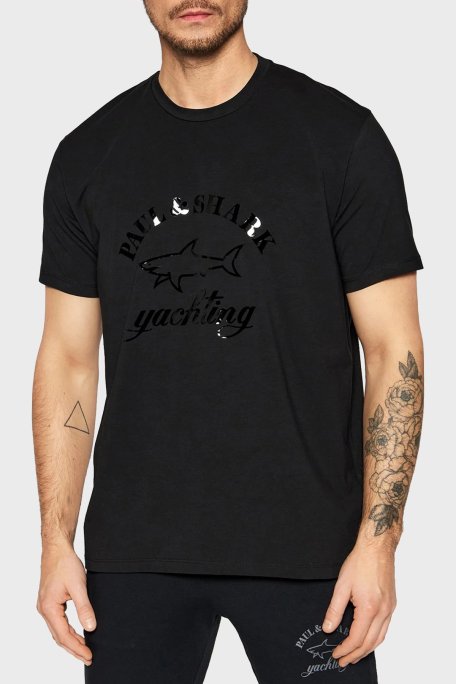 Paul & Shark Baskılı Bisiklet Yaka Organik Pamuklu Relaxed Fit Erkek T Shirt 22411075 011 SİYAH - Paul & Shark