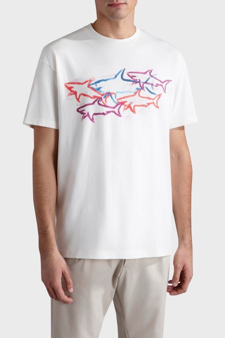 Paul & Shark Baskılı Pamuklu Regular Fit Bisiklet Yaka Erkek T Shirt 24411115 490 BEYAZ - Paul & Shark