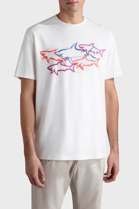 Paul & Shark Baskılı Pamuklu Regular Fit Bisiklet Yaka Erkek T Shirt 24411115 490 BEYAZ - Paul & Shark