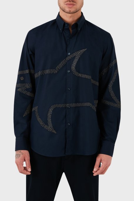 Paul & Shark Desenli Düğmeli Yaka % 100 Pamuk Regular Fit Erkek Gömlek 13313174JB 050 LACİVERT - Paul & Shark