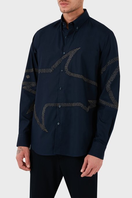 Paul & Shark Desenli Düğmeli Yaka % 100 Pamuk Regular Fit Erkek Gömlek 13313174JB 050 LACİVERT - Paul & Shark (1)