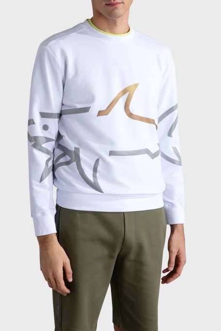 Paul & Shark Logo Baskılı Streç Pamuklu Regular Fit Bisiklet Yaka Erkek Sweat 24411881 010 BEYAZ - Paul & Shark