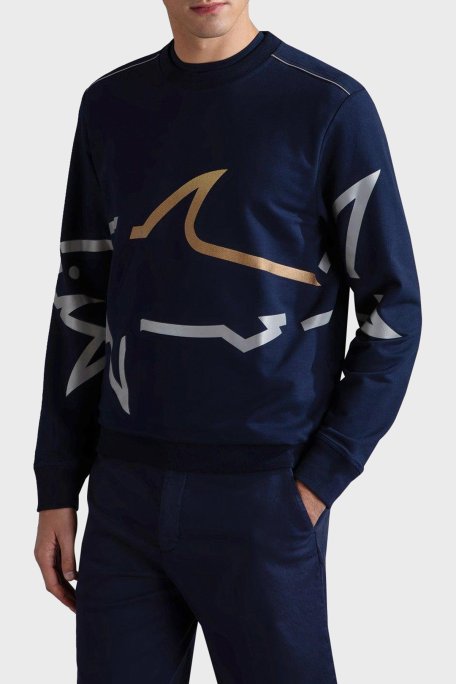 Paul & Shark Logo Baskılı Streç Pamuklu Regular Fit Bisiklet Yaka Erkek Sweat 24411881 013 LACİVERT - Paul & Shark