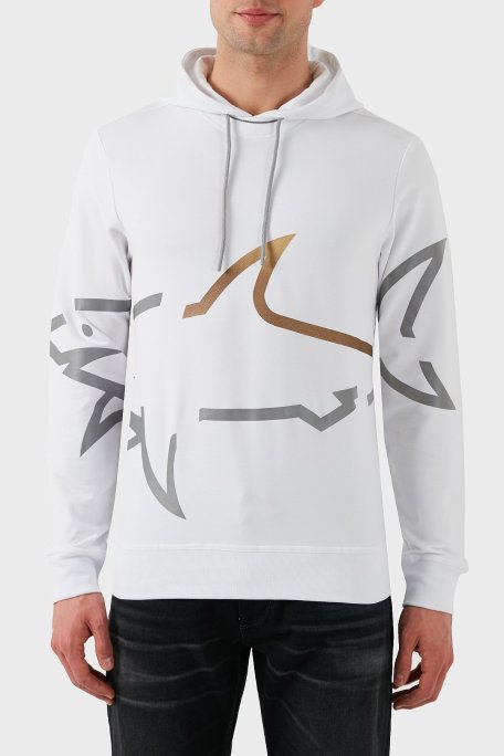 Paul & Shark Logo Baskılı Streç Pamuklu Regular Fit Kapüşonlu Erkek Sweat 24411882 010 BEYAZ - Paul & Shark