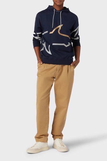 Paul & Shark Logo Baskılı Streç Pamuklu Regular Fit Kapüşonlu Erkek Sweat 24411882 013 LACİVERT - Paul & Shark (1)