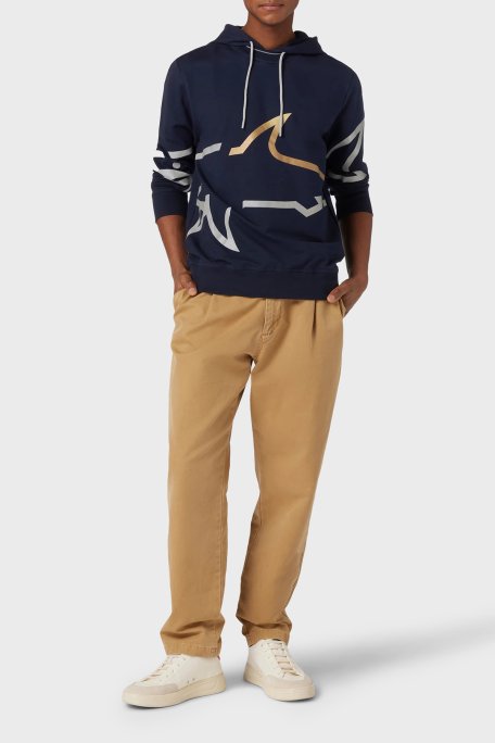 Paul & Shark Logo Baskılı Streç Pamuklu Regular Fit Kapüşonlu Erkek Sweat 24411882 013 LACİVERT - Paul & Shark (1)